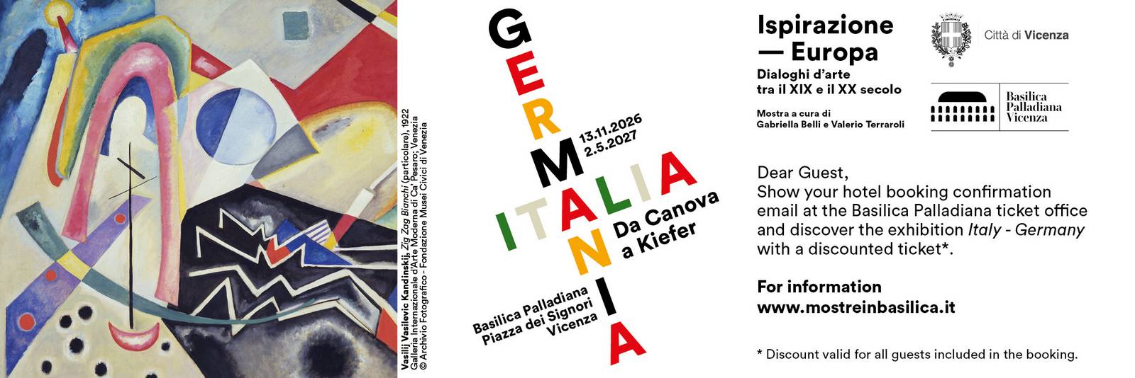 Italy - Germany exhibition. From Canova to Kiefer - Basilica Palladiana Vicenza - discounted ticket for Vicenza Tiepolo Hotel guests